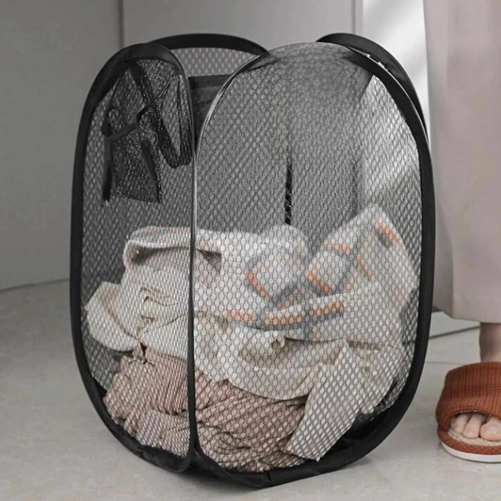Mir de tri de linge sale pliable, cadre de lavage, sac de rangement en maille pour gril, organisateurs de linge, poudres de stockage, E27