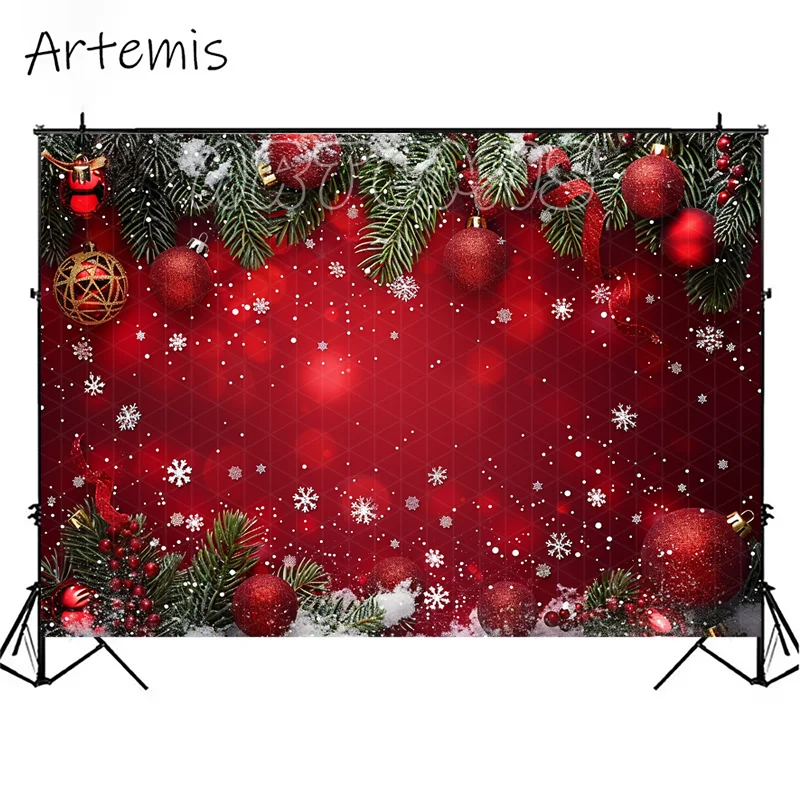 Red Christmas Photography Backdrop Child Birthday Xmas Snowflake Family Portrait Holiday Party Background Photo Studio Photocall