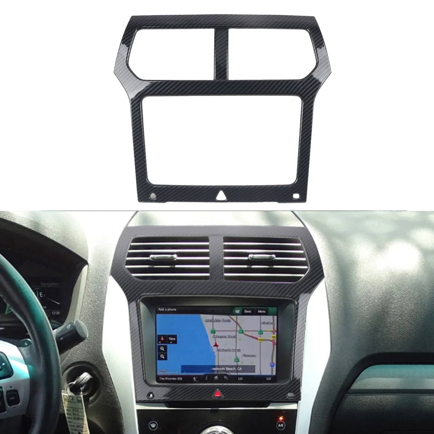 Dla Ford Explorer 2011 2012 2013 2014 2015 Carbon Black Konsola wewnętrzna Nawigacja Pokrywa Rama Wykończenie ABS Akcesoria samochodowe 1szt. — zdjęcie 2