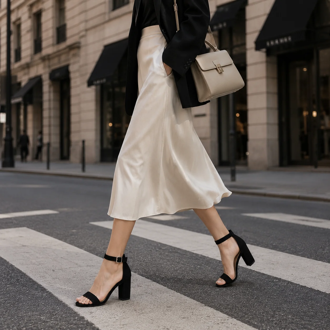 Women's Black Faux Suede Sandals 8cm Block Heel Open Toe Ankle Strap Dress Shoes for Office Party Wedding view 2