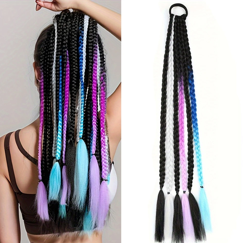 

Модные наращивания, 6 косичек в цельном части, синтетические термостойкие волосы, разноцветные, красочные, плетеные, для наращивания волос