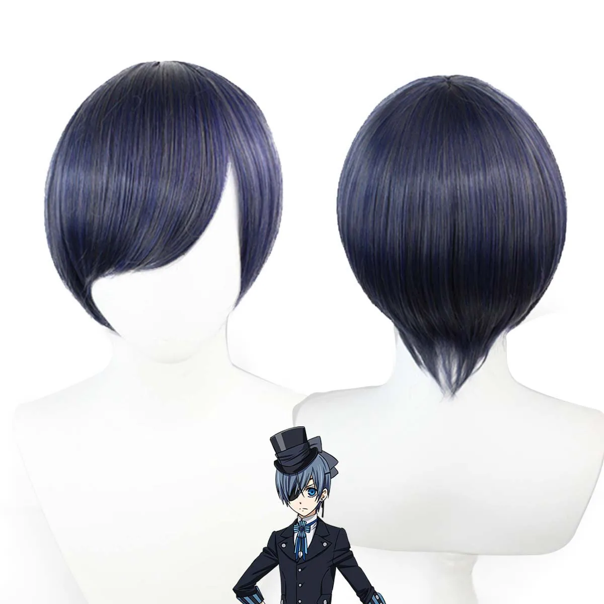 Мужской аниме Черный дворецкий косплей Сиэль Фантомхайв синий серый парик с короткими волосами