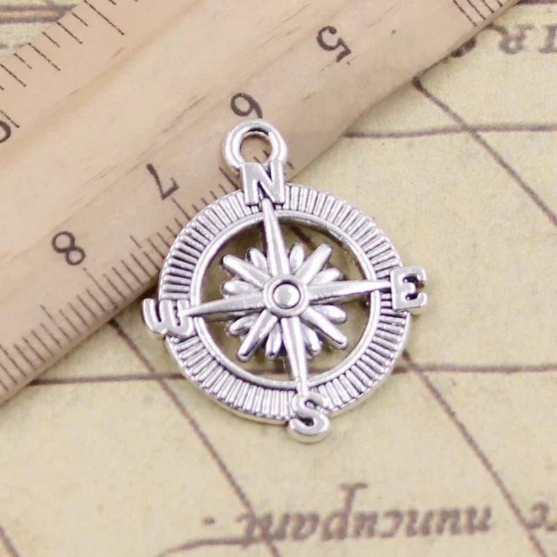 10 sztuk Charms kompas 28x24mm tybetański brąz srebrny kolor wisiorki antyczny tworzenia biżuterii DIY Handmade Craft — zdjęcie 2