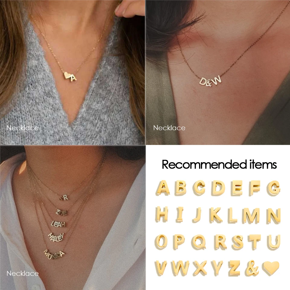 10PCS Stainless Steel Initial Heart Charm for Jewelry Silver Plated Letter Name Pendant for Women Wholesale Alphabet A-Z Jewelry