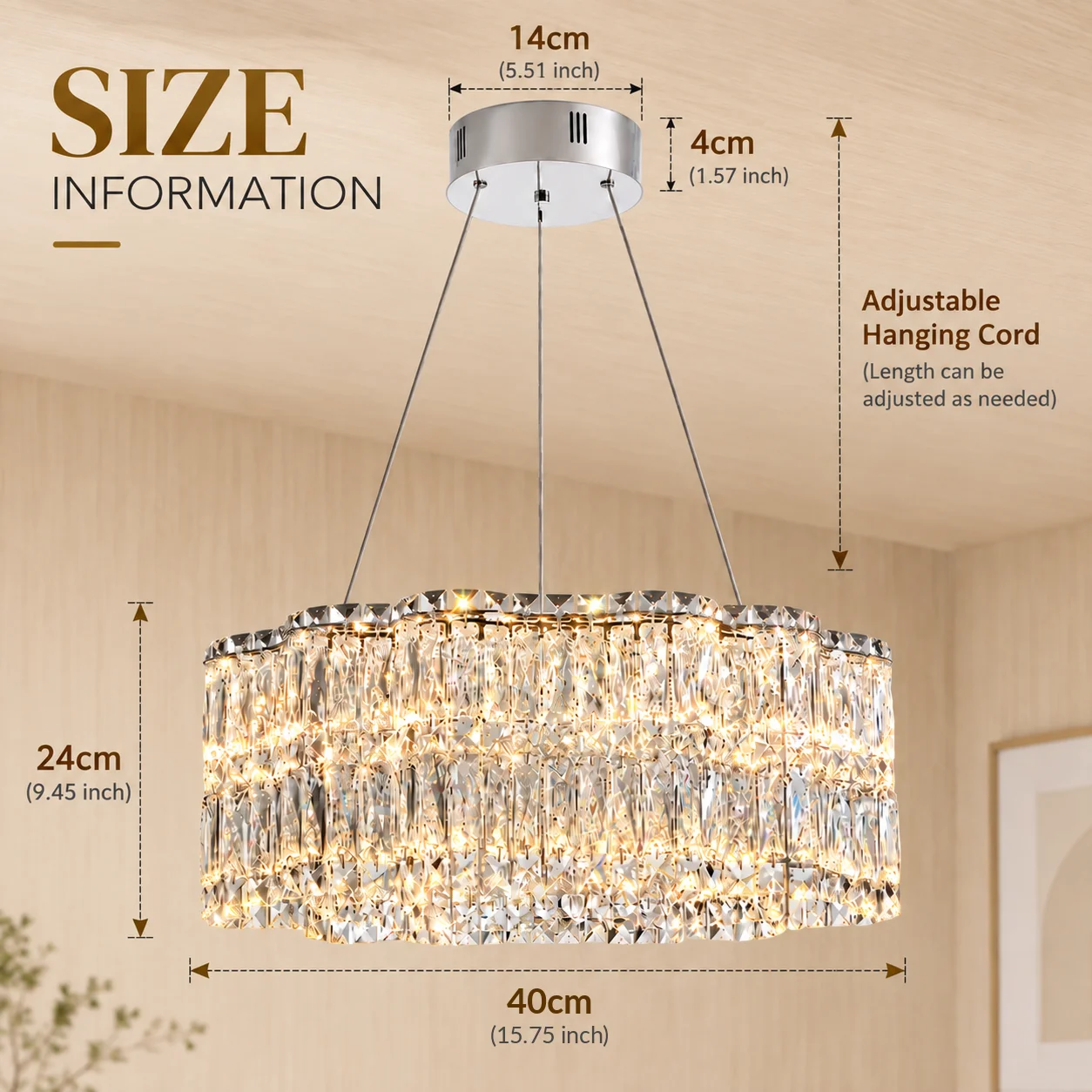 Elegante kristallen kroonluchter, moderne ronde en lineaire kristallen hanglamp, 40-100 cm rond of 80 cm lineair, luxe hanglamp voor de eetkamer, woonkamer, slaapkamer en keukeneiland.