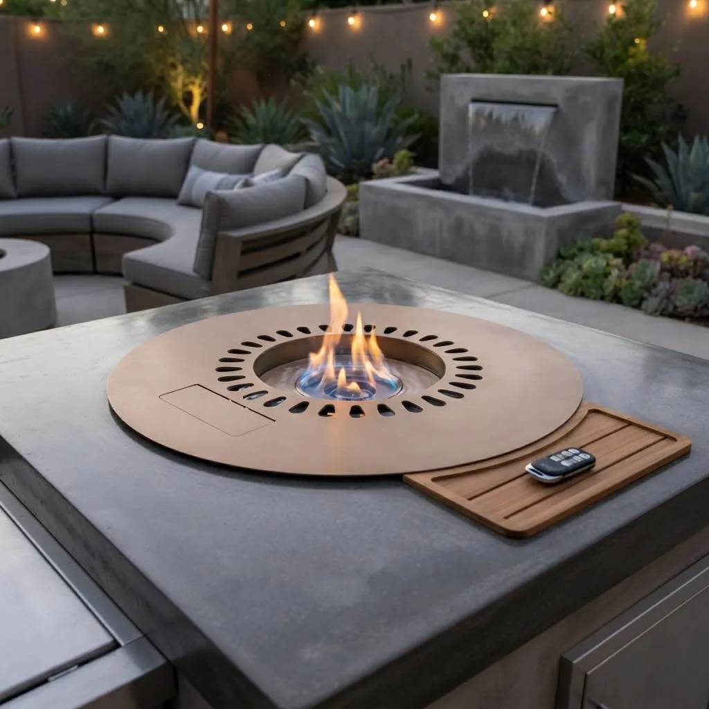 Modern Round Smart Bioethanol Fireplace Insert SXFireplace Automatic Remote Control Stainless Steel Ventless Fire Pit for Indoor