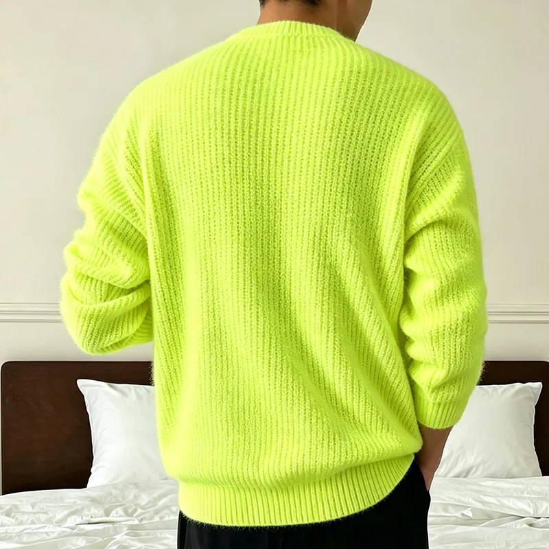 Neuer Herren-Strickpullover in Unifarben für Frühling und Herbst, Lässiger Modischer Pullover mit Gerippter Textur, Langen Ärmeln und Rundhalsausschnitt – Detail 40
