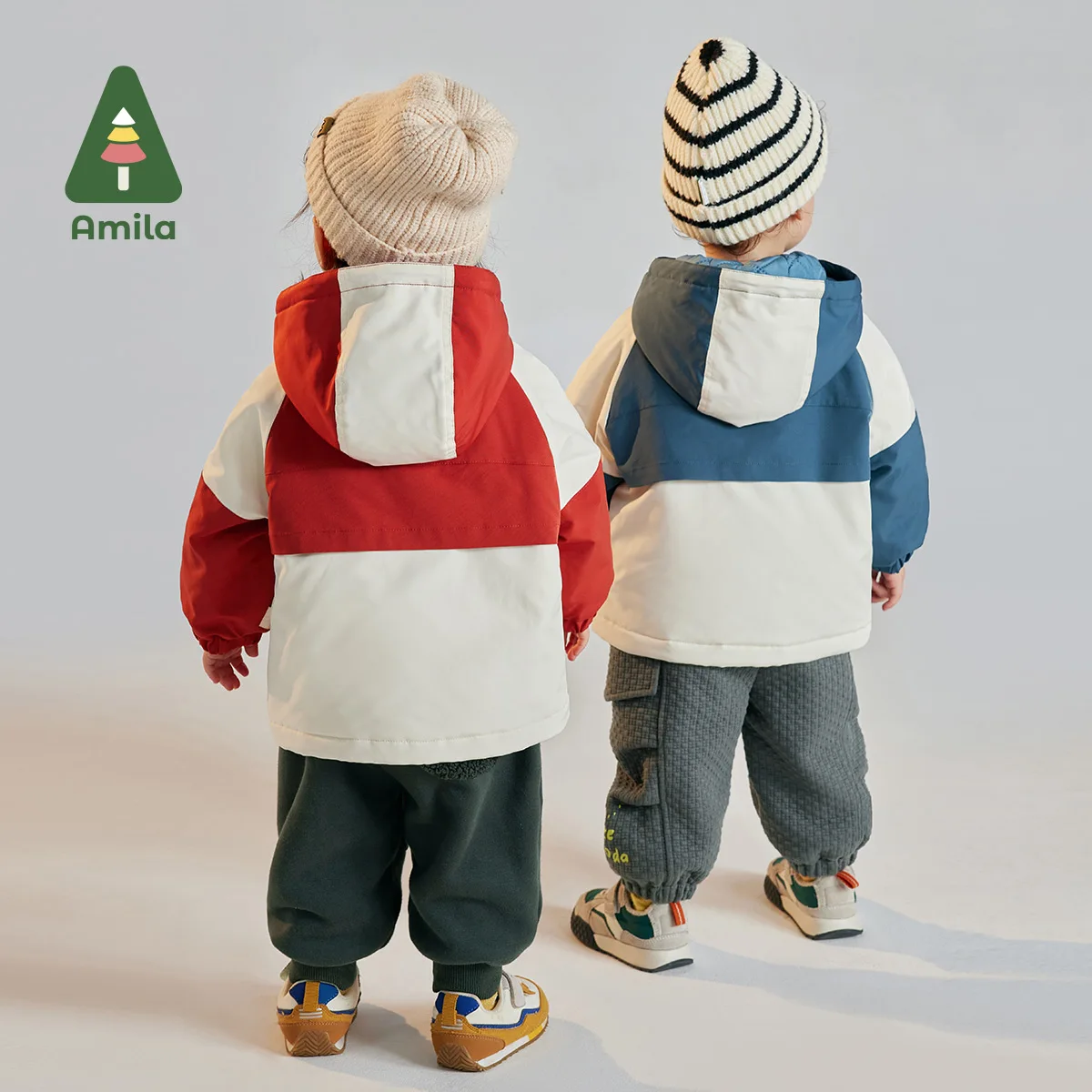 Amila Baby Children Coat 2024 Winter New Multicolour Hooded Cartoon Pattern Slight waterproofing Parsnip Warm  Baby Clothing