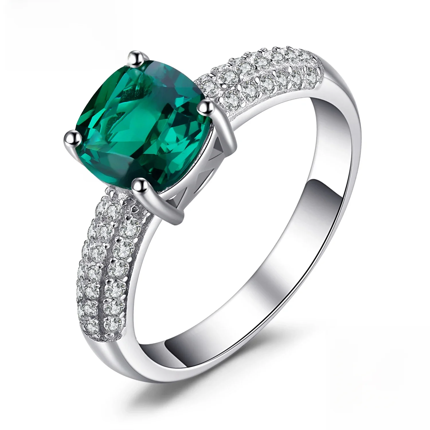 JewelryPalace zielony symulowany Nano szmaragd utworzono rubinowy pierścionek 925 srebro kamień szlachetny pasjans pierścionki zaręczynowe dla kobiet — zdjęcie 2