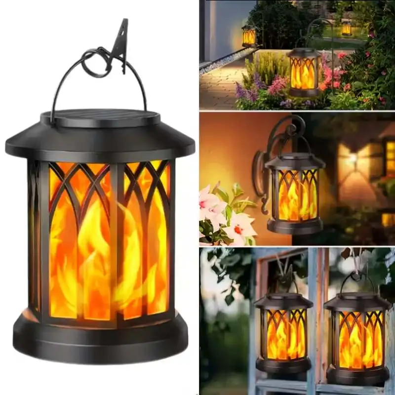 فانوس LED لهب معدني يعمل بالطاقة الشمسية، ضوء معلق خارجي عالي التحمل يعمل بالطاقة الشمسية لتزيين عطلة الفناء وعيد الميلاد