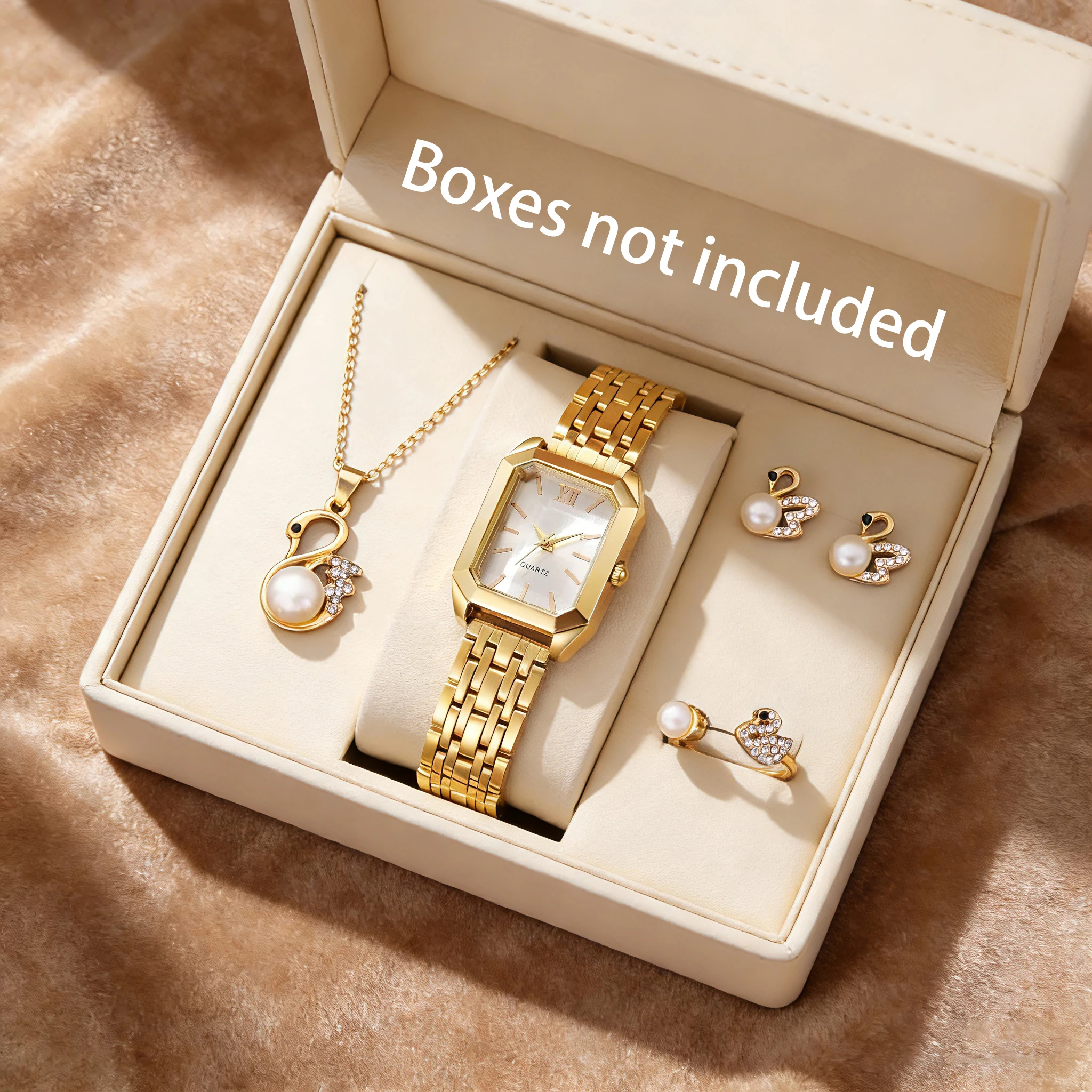 5-Piece Elegant Women's Watch Set, Featuring a Square Dial with a Unique Design and Elegant Accessories, a Luxurious Everyday Gift for Valentine's Day