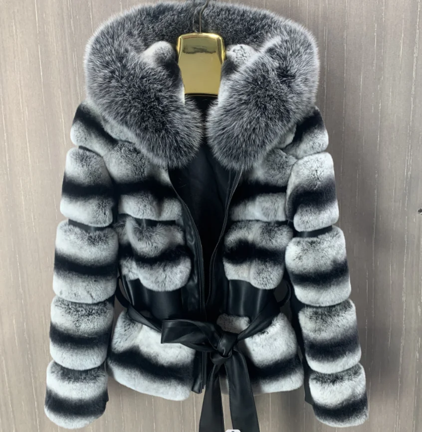 Real Rabbit Fur Coat for Women, 100% Real Rabbit Fur, Monochrome Color Hood, Thickened Warm with Zipper Design, New, Winter, 202