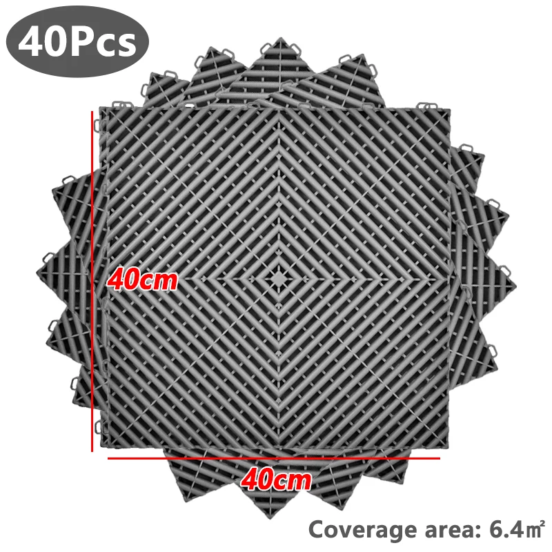 40 Stück Garagenbodenplatten 40*40*1,8cm Schwarz-Rot Ineinandergreifende Garagenbodenfliesen Autowaschraum PVC-Verbindungs-Gitterfliesen