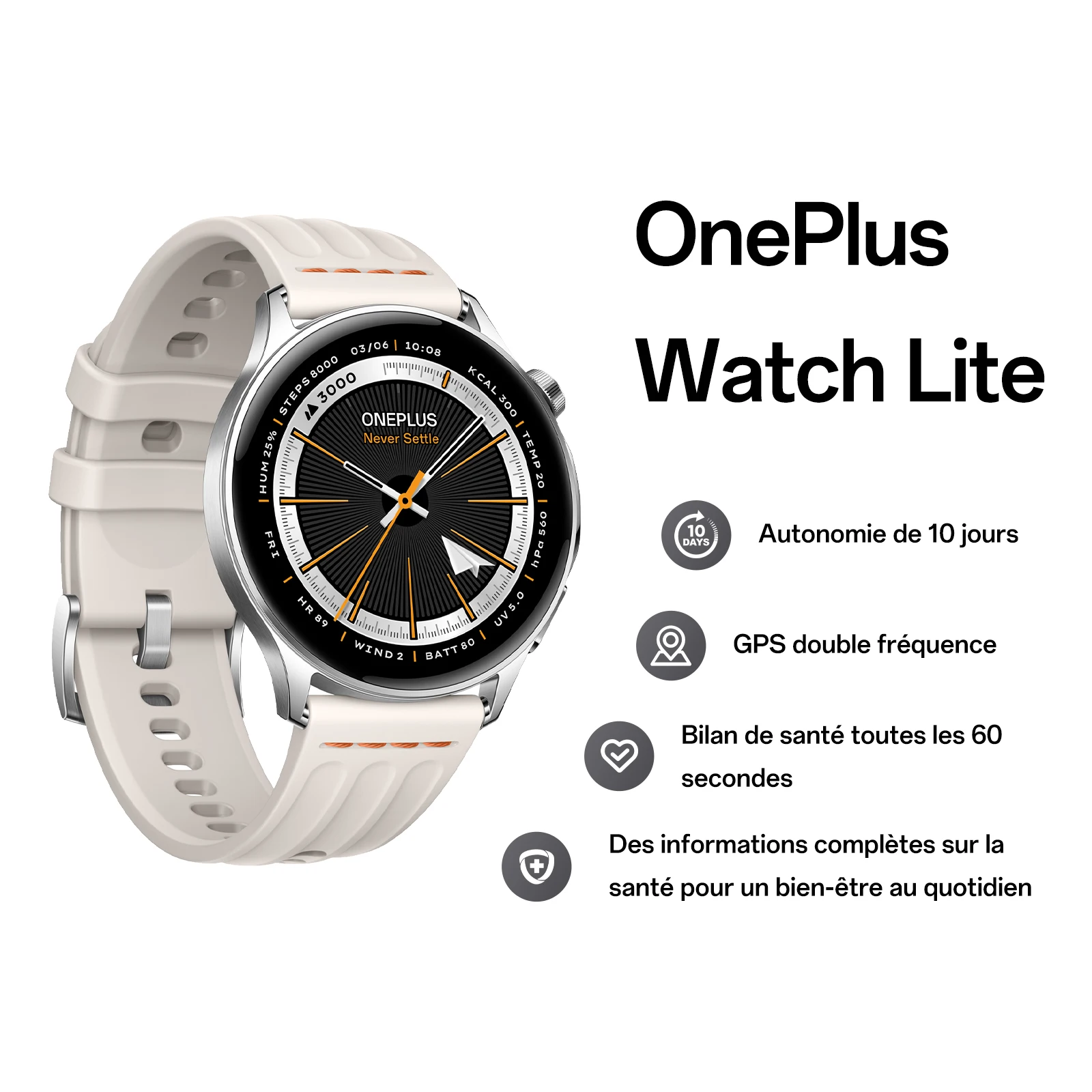 Oneplus Watch Lite Silber/Schwarz Globale Version Lange Akkulaufzeit Dual-Frequenz-GPS 1,46" AMOLED-Display