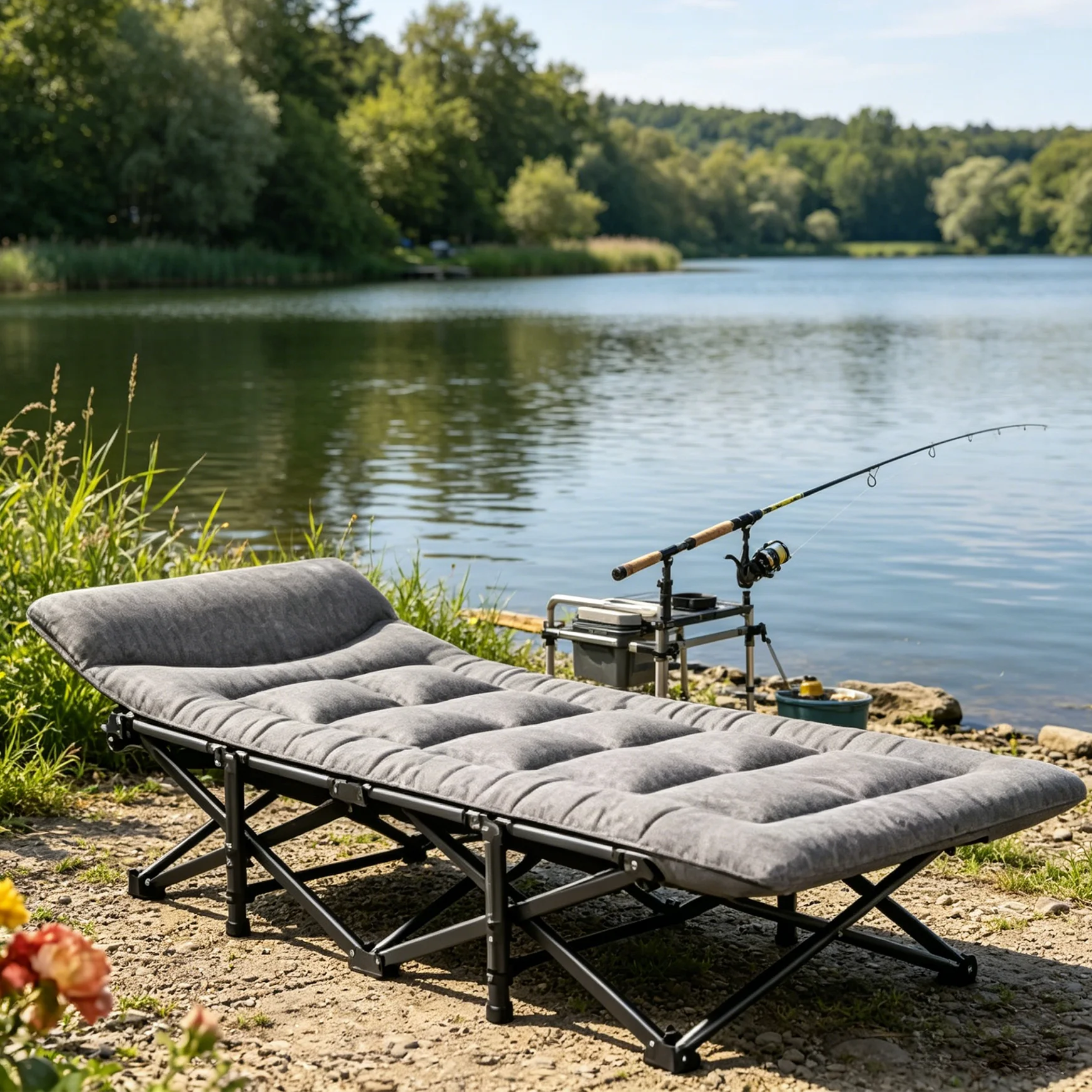 Lit de camping pliable avec matelas rembourré, lit de couchage portable pour l'extérieur, structure en acier robuste supportant 200 kg, installation sans outils en 10 secondes, appui-tête incurvé pour