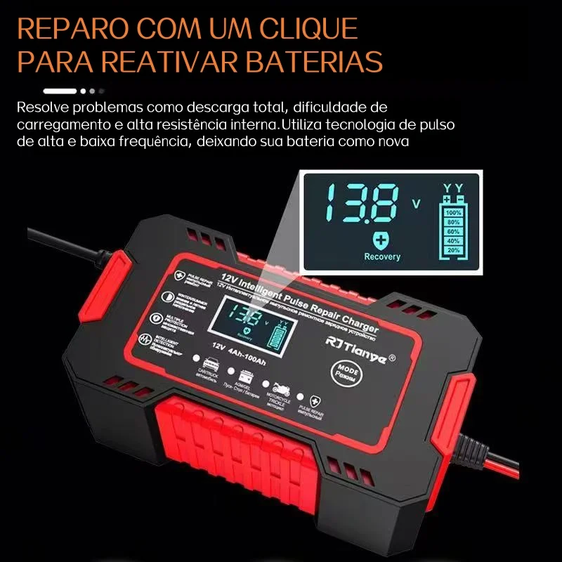 Carregador Inteligente de Bateria 12V 6A com Display LCD