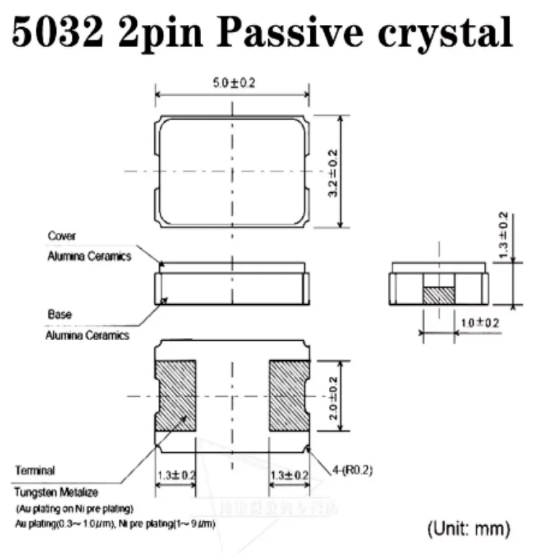 10pcs Original 5032 2Pin 8MHZ 10MHZ 11.0592MHZ 12MHZ 13.56MHZ 16.000MHZ 20MHZ 24MHZ 25MHZ 27MHZ smd quartz resonator Crystal new