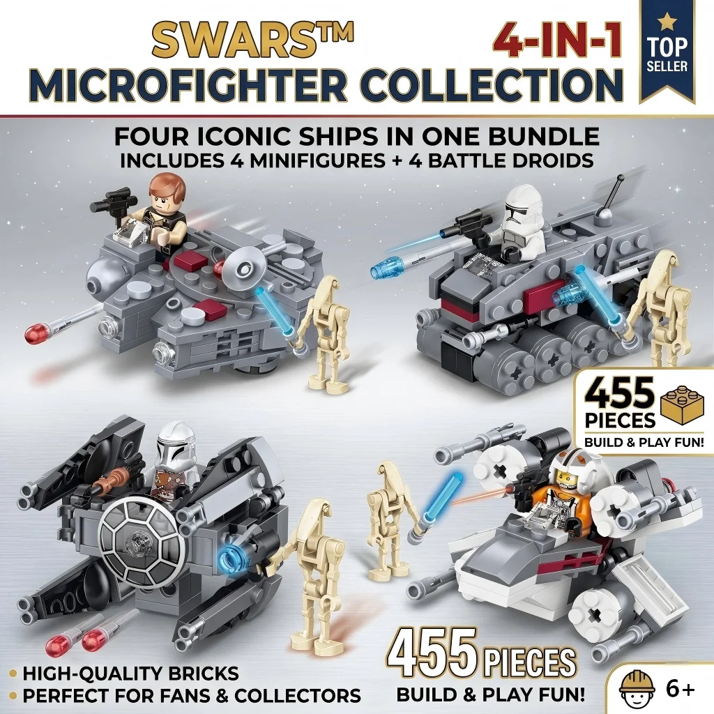 

⁠MOC Starship War Space Battle Building Blocks 455pcs DIY Galaxy Fighter Model Bricks Kit Toys for Boys Kids SWars Series Gift⁠