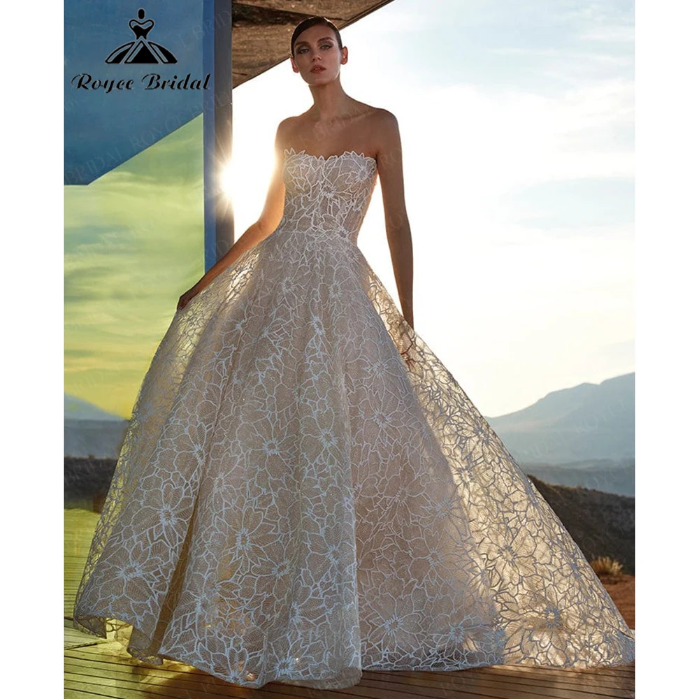 

Roycebridal 2025 Новое кружевное свадебное платье цвета шампанского без бретелек с скользящим шлейфом Роскошные платья по индивидуальному заказу свадебное платье