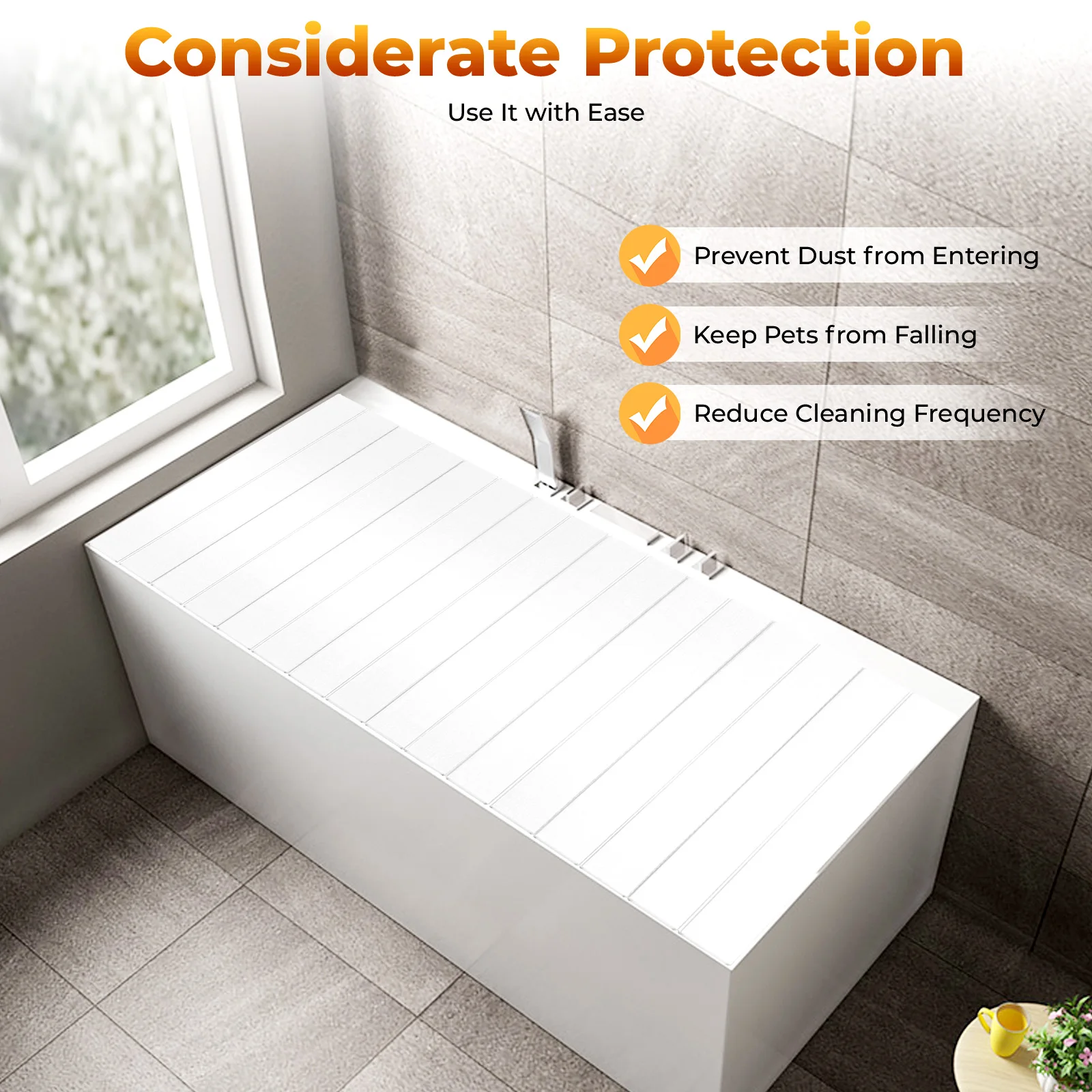 Badabdeckung, faltbare Badewannenabdeckung, PVC-Badebretter, Isolierplatte, staubdicht, wasserdicht für Zuhause, Badewannen, Badezimmer, Spa – Detail 7