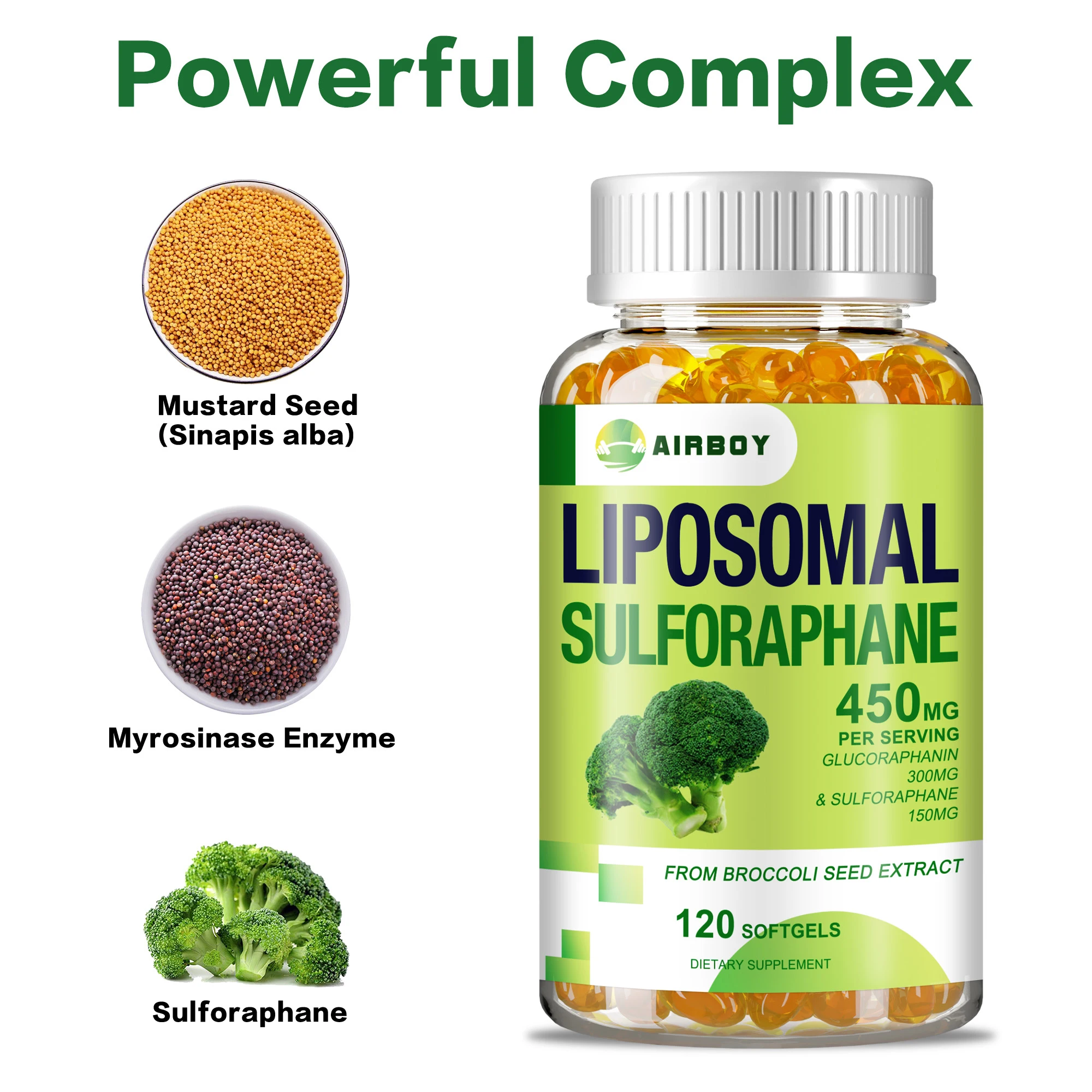 سلفورافان Liposomal-صحة الكبد ، دعم نظام المناعة ، مضاد للأكسدة مع إنوسيداز ، خلاصة بذور البروكلي ، كبسولات