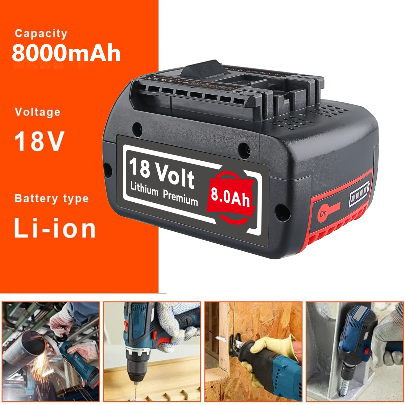 1/2/4 pezzi BAT609 8.0Ah Li-on Sostituisci per utensili elettrici a batteria Bosch 18V BAT610 BAT612 BAT618 Vestito per perno batteria Bosch 18V