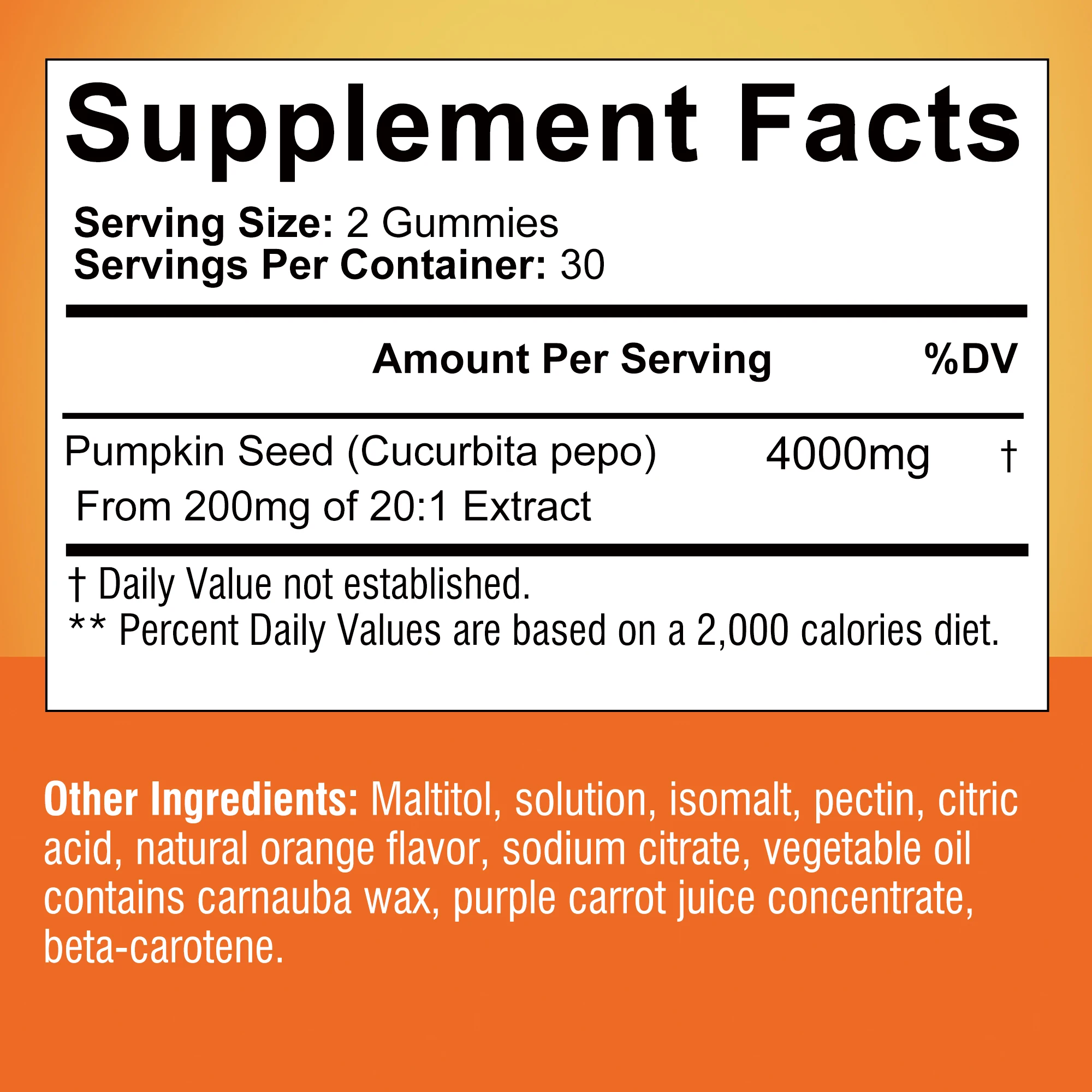 Pumpkin Seed Oil Gummies - Promotes Hair Growth and Supports Urinary, Bladder and Prostate Health - 60 Gummies