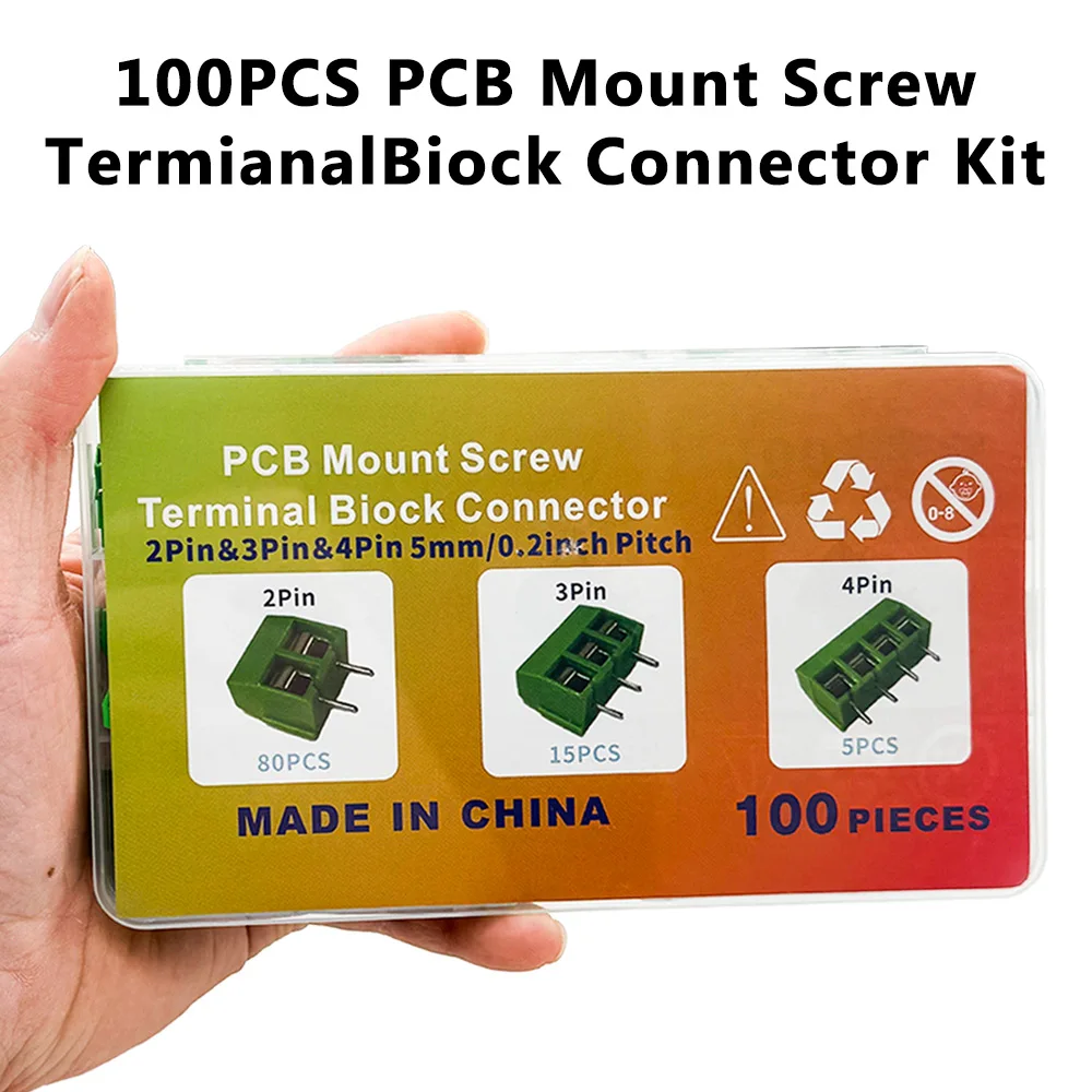 100PCS PCB Mount Screw Termianal Biock Connector Kit KF301-2P 3P 4P PCB Kit terminal 5.08MM post splicing plug-in PCB Kit