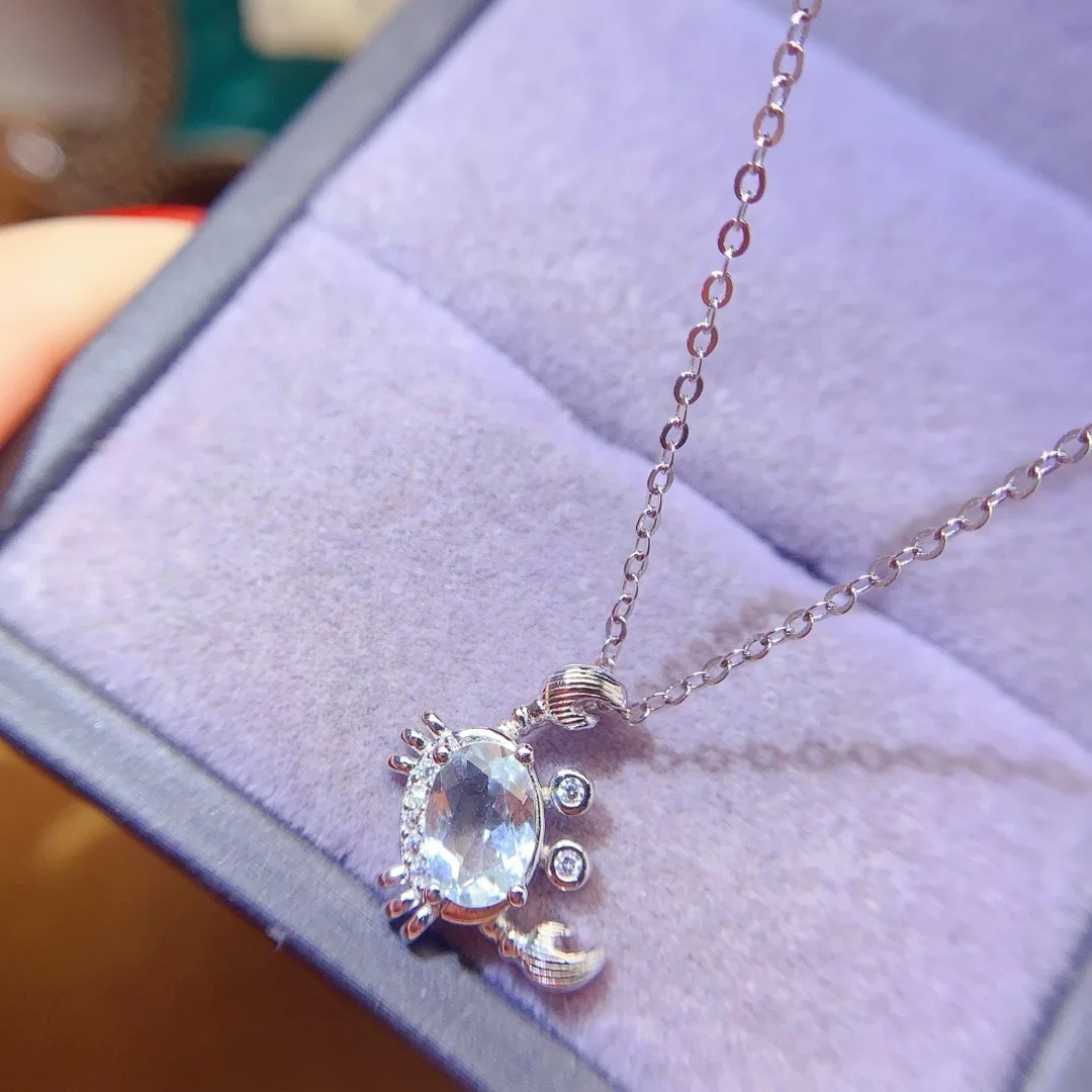 KJJEAXCMY Girls' Natural 5x7mm Sea Blue Gem Necklace Pendant 925 Pure Silver Plated Platinum Christmas Gift Girlfriend Wedding