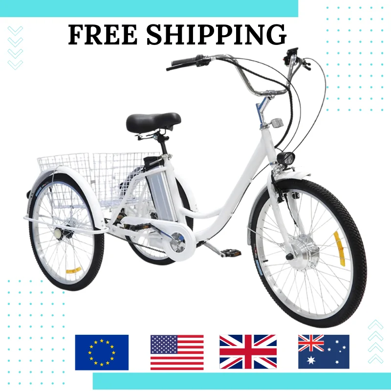 Triciclo Elétrico de 24 polegadas 36V 250W Bicicleta de Três Rodas E-Bike