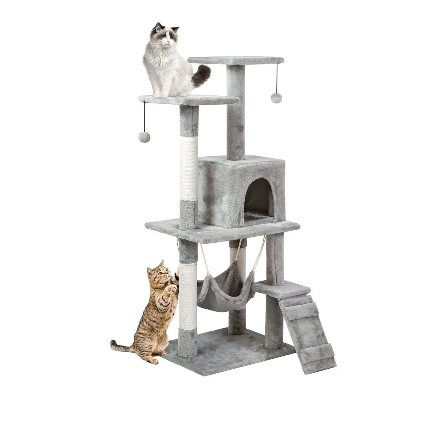 Cat Tree Tower，Cat Condo with Sisal Scratching Post,Activity Centre Cat Climbing Tree with Cat House Grey 120cm