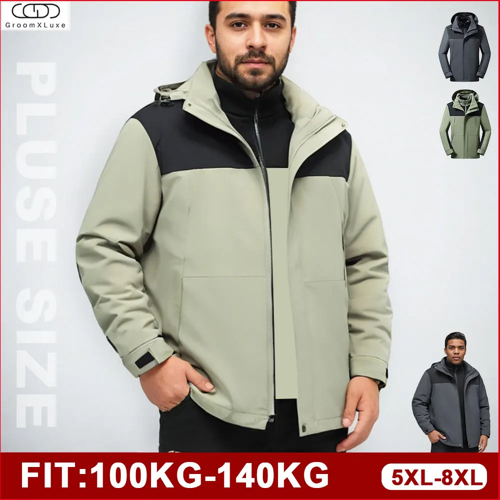 

GROOMXLUXE Mens Plus Size Winter Charge Ski Jacket Oversized Warm Waterproof Trench Coat Hiking Work Rain Jacket 100-140KG 8XL