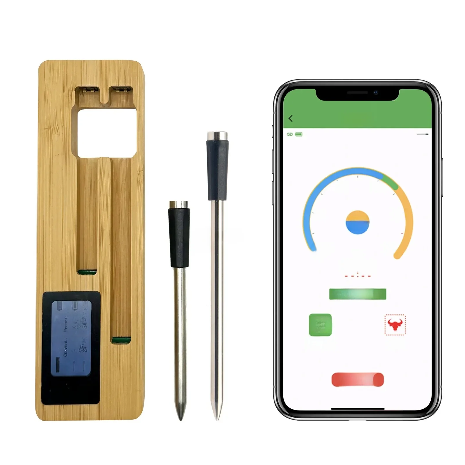 Draadloze vleesthermometer, dubbele sondes Lange afstand Bluetooth Smart Digital Display BBQ vleesthermometer voor Grill Oven Roker - afbeelding 2