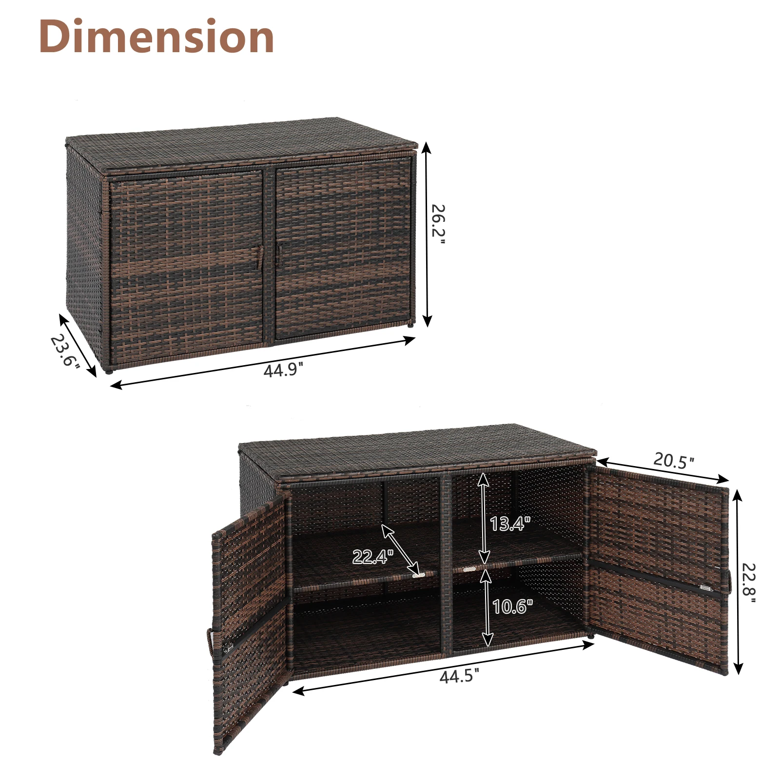 [Flash Sale]Iron Frame Double Door Brown Gradient Rattan Locker 114x60x66.5CM Storage Cabinet Idea for Indoor Outdoor Storage