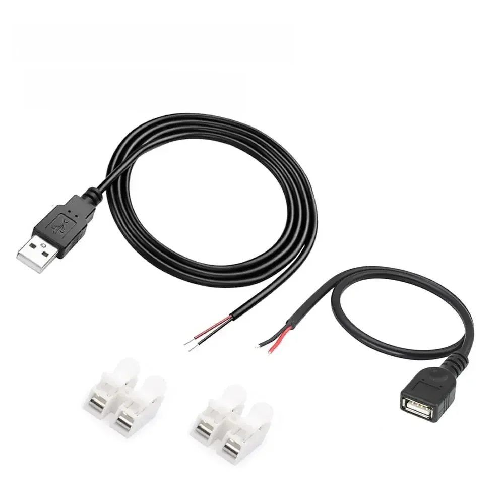 Câble d'alimentation USB vers fil nu à 2 broches, câble d'alimentation à extrémité ouverte, prise USB mâle femelle 5V, câble en queue de cochon à 2 broches, pour remplacement ou réparation