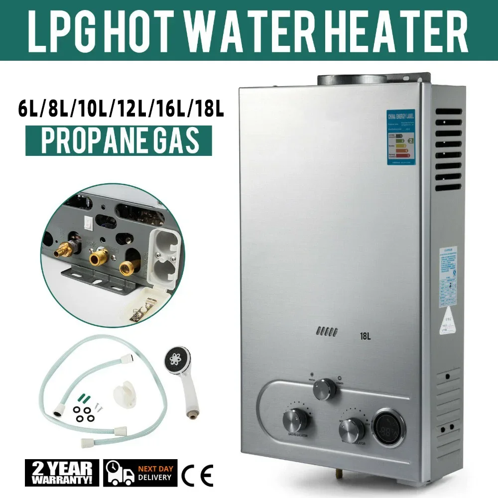 6L/8L LPG Gas Water Heater Stainless Steel Tankless Propane Gas LPG Boiler With Shower Kit Home Camping Appliance