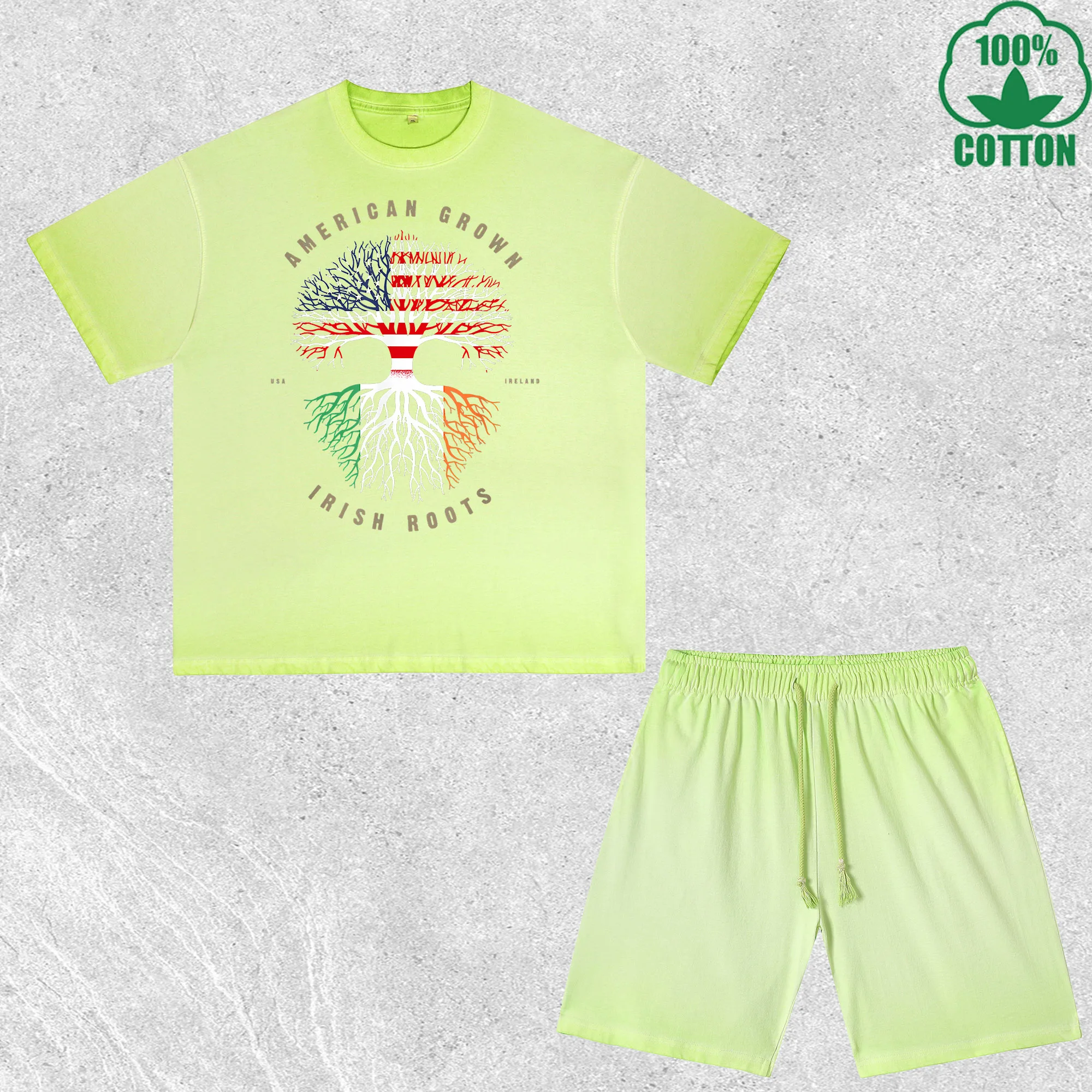 

Irish Roots Printed Dirty Wash T-Shirt Shorts Set Multicolor Combo Loose Trendy Fashionable 100%Cotton Short Value Pack