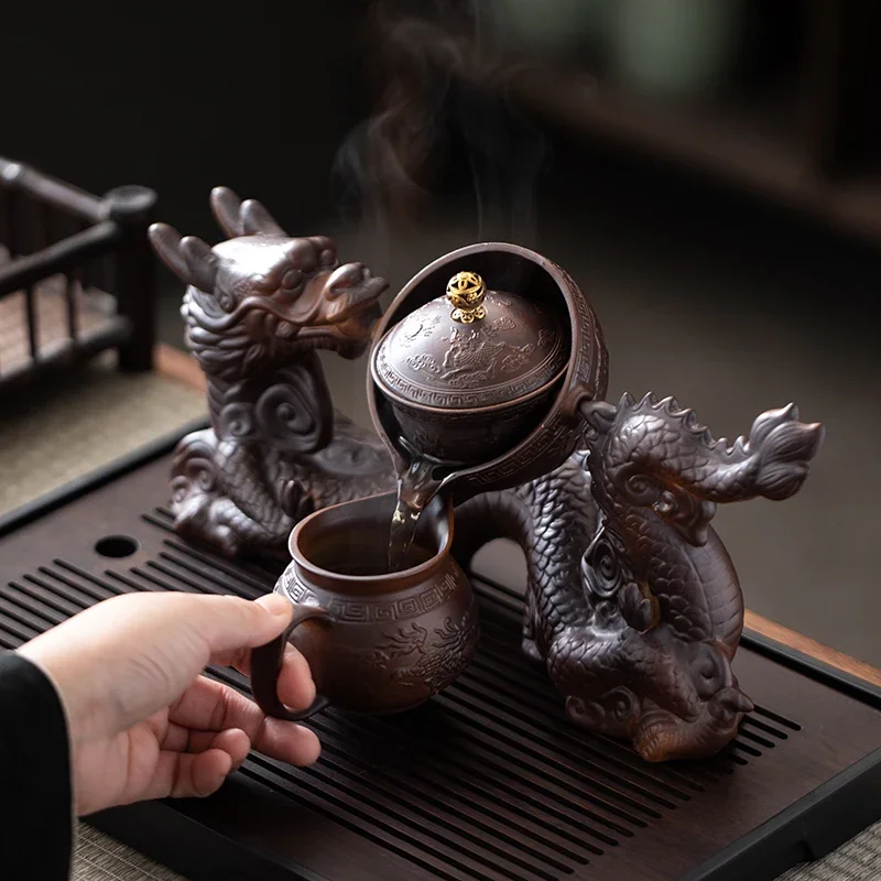 1 set, creatief lui theeservies, halfautomatische drakentheepot, magnetisch roterend watergeleidend theeservies, Chinees Kung Fu theeservies - afbeelding 2