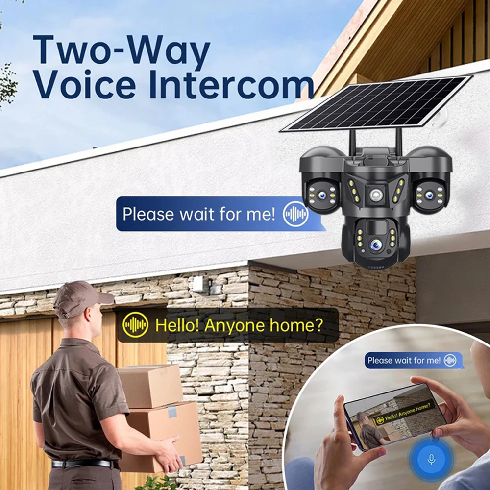 V380 Pro 15MP Triple Lens Triple Screen 10x Zoom HD Solar Camera 4G SIM WIFI Outdoor IP66 Waterproof PIR Human Detection Camera