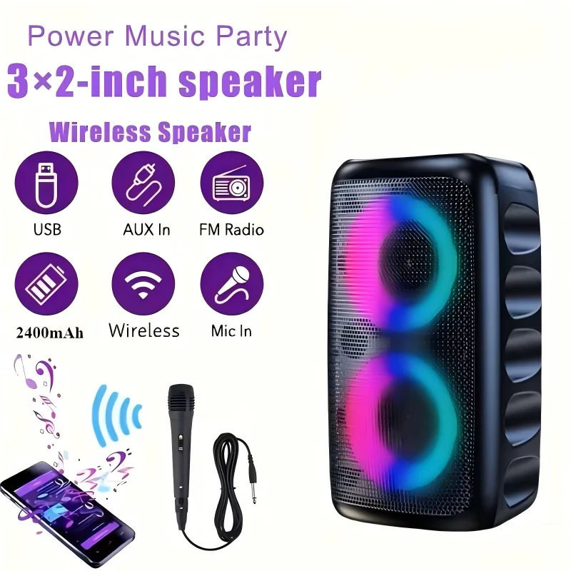 Máquina de Karaoke con Altavoz Bluetooth, 1 Micrófono, Bajos Potentes de 10W, Radio FM, Ranura para Tarjeta TF, TWS, 2400mAh para Niños y Adultos