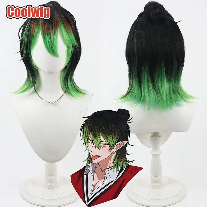 Coolwig Synthetic Hair Hanabatake Chaika Cosplay Wigs Virtual YouTuber Hanabatake Chaika Black Mixed Green Wig Heat Resistant