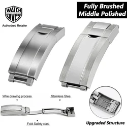 Watchdives 16mm Watch Clasp Solid Stainless Steel Brushed Double Pull Button for 9mm Pin Adjustable Watch Folding Safety Buckle
