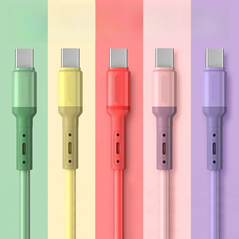 Szybkie ładowanie Kabel USB C TYP C Płynny miękki silikonowy przewód do transmisji danych dla Huawei Xiaomi 1/1.5/2M Telefon komórkowy USB-C Przewód ładowarki — zdjęcie 2