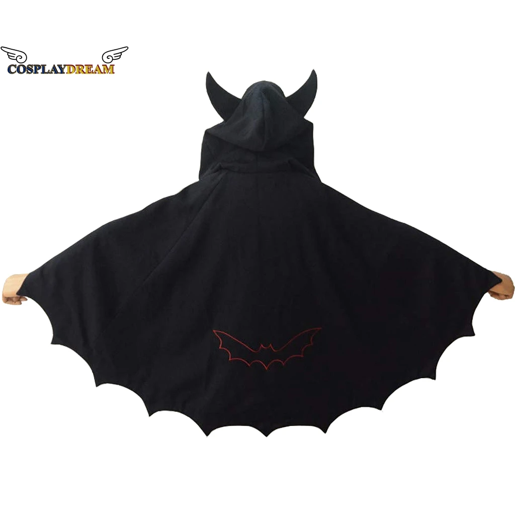 Halloween Gothic Zwarte Wollen Poncho Hoodie Mantel Jas Voor Herfst Winter Unisex Devil Bat Wing Mantel Demon Kostuum