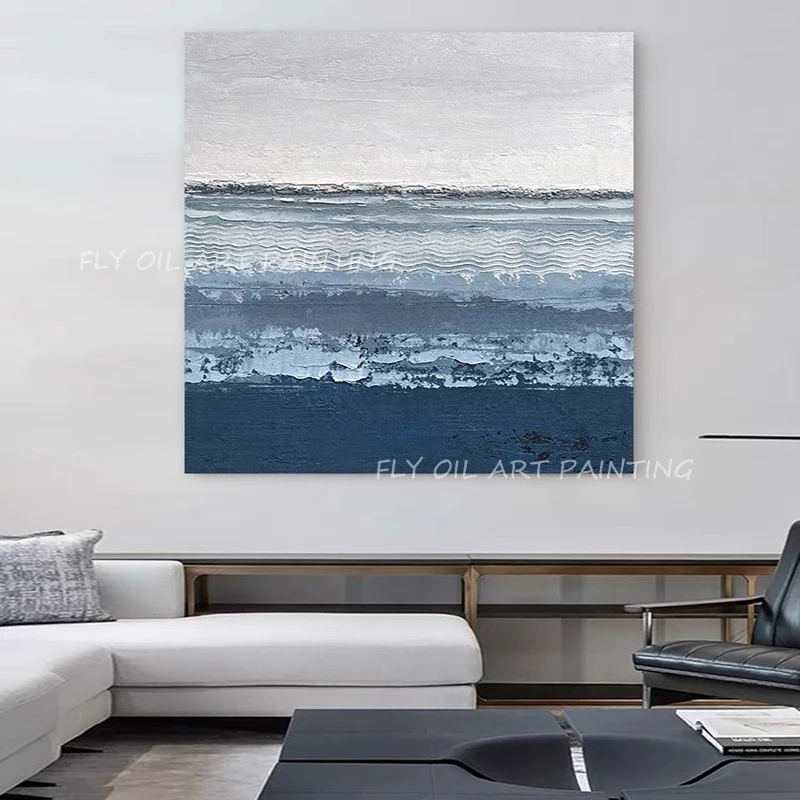 

100% Handmade Ocean Sea Navy Abstract landscape artwork thick oil painting for home living room porch decoratin as a gift