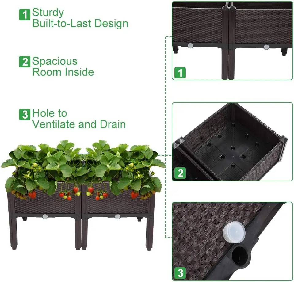 Elevated Raised Garden Bed, Splicable Plastic Planter Box with Drainage Holes, Outdoor Raised Growing Container for Flowers, Vegetables and Herbs, Great for Balcony, Patio and Backyard Garden image 3