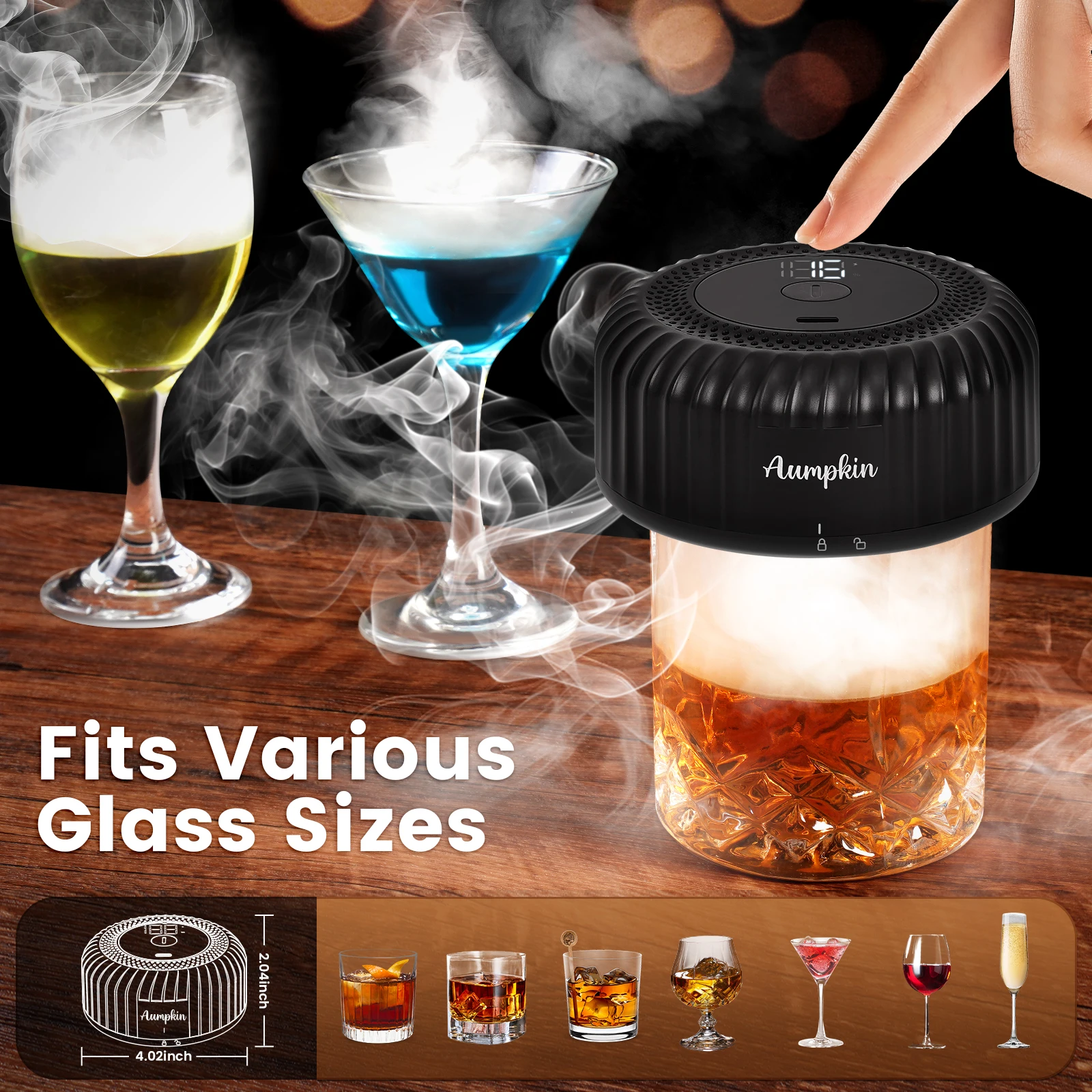 Tolife Electric Beverage Smoking Gun Kit, Timing‑Function Cocktail Smoke Infuser, Portable Drink Smoker Accessory With Assorted Natural Wood Chips For Bourbon Whiskey Home Party Bar Present