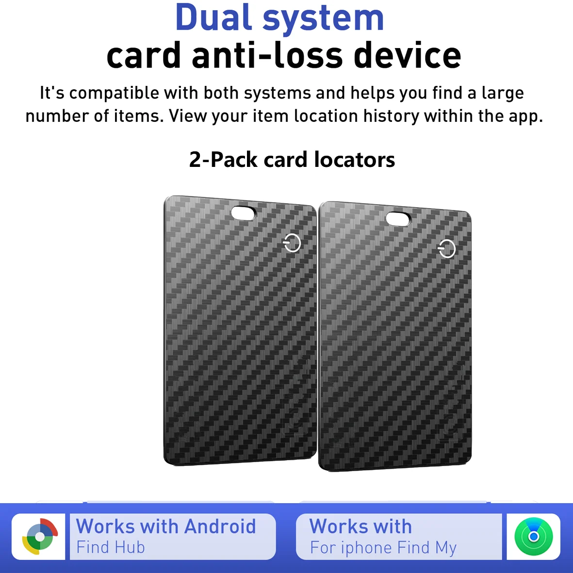 2-Pack Rechargeable Smart Wallet Tracker Dual System Item Finder Compatible with Apple Find My And Android Find Hub Device App