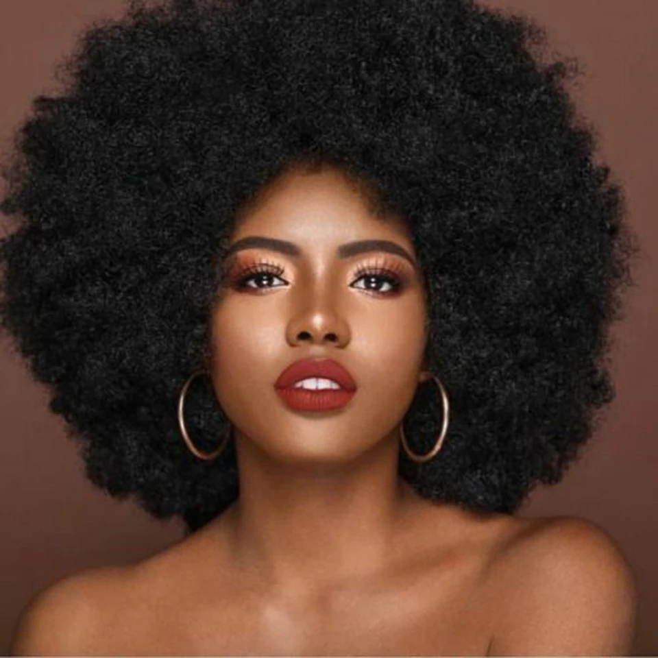 Short Afro Kinky Curly Human Hair Wig With Bangs Fluffy Natural Bob Wigs Brazilian Full Machine Made Wigs On Sale  180% Density