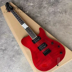 Grote-Electric Guitar Set in Neck, Red Color, Flame Maple Top, Black Hardware, Abalone Dots Inlays, Mahogany Body, Free Shipping